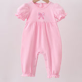 Pink bow applique romper