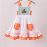 Sage strawberry embroidery ruffle dress